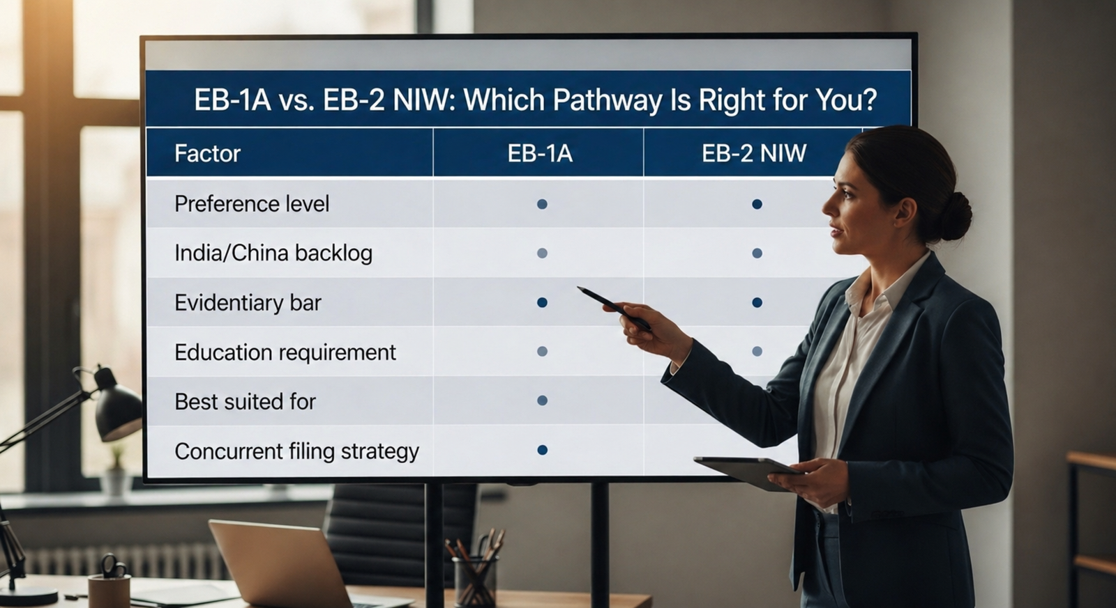 EB-1A vs EB-2 NIW immigration pathways comparison.