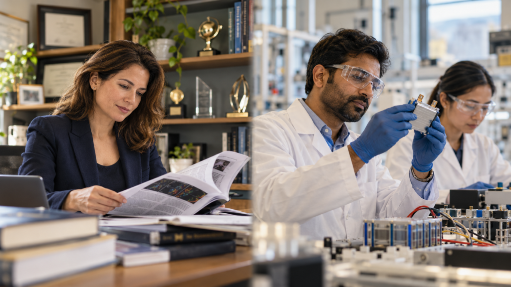 EB-1A vs EB-2 NIW comparison showing an award winning professional and researchers testing an energy prototype